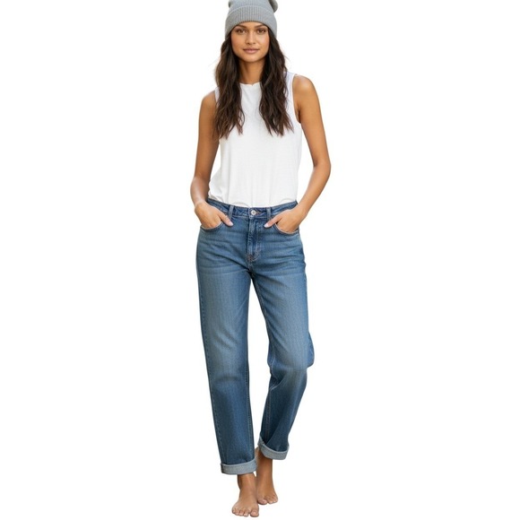 Levi Strauss Signature Denim - Levi's 501 Straight Leg Jeans Distressed Blue Wash Button Fly Women W25 L30